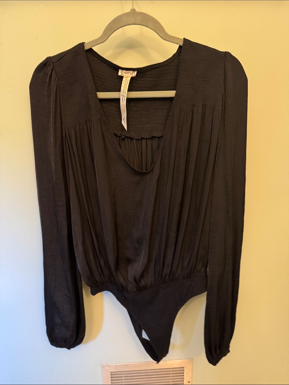 Free People Black Long-Sleeve V-Neck Bodysuit